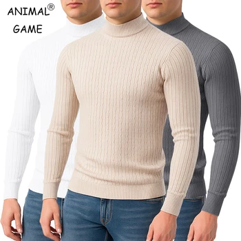 Mens Long Sleeve Half Turtleneck Pullover Sweaters Lightweight Knit Outwear Casual Warm Sweaters Twist Patterned Cable Coats