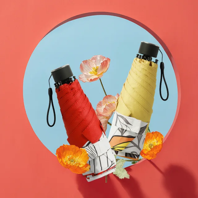 Mini 5 Összecsukható Napsütéses És Esős Uv Esernyő Virág Színű Bevonat Fényvédő Napfényes - Image 5