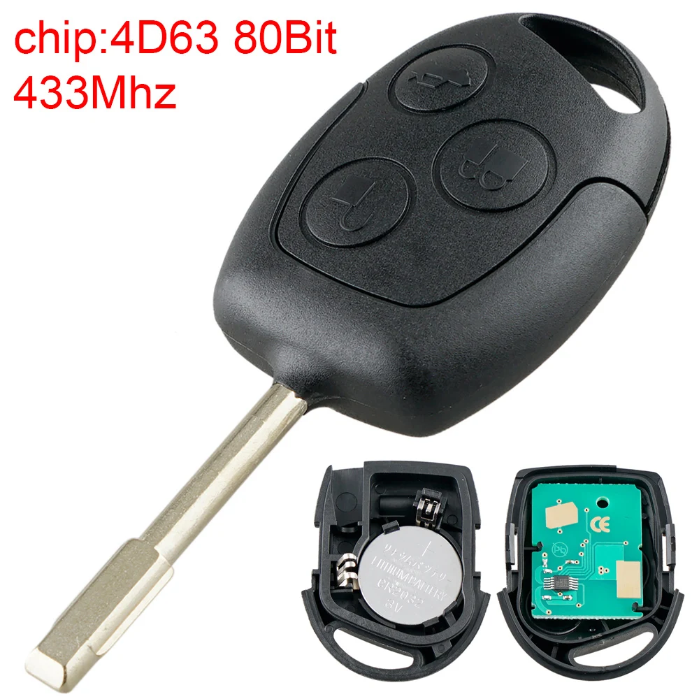 3 Buttons 433MHz Remote Car Key 4D63 80Bit Chip FO21 Blade Keyless Entry Transmitter for Ford Fusion Focus Mondeo Fiesta Galaxy