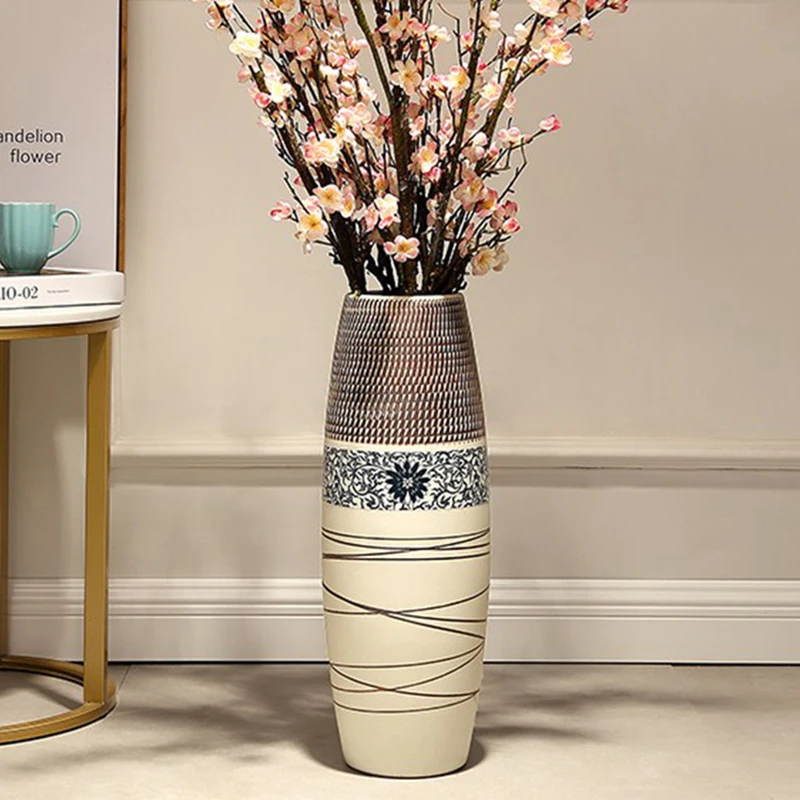 Nordic Style Ceramic Vase Dried Flower Aesthetic Ikebana Modern Floor-standing Vase White Vase Design Vazen Home Decoration FYVS 2