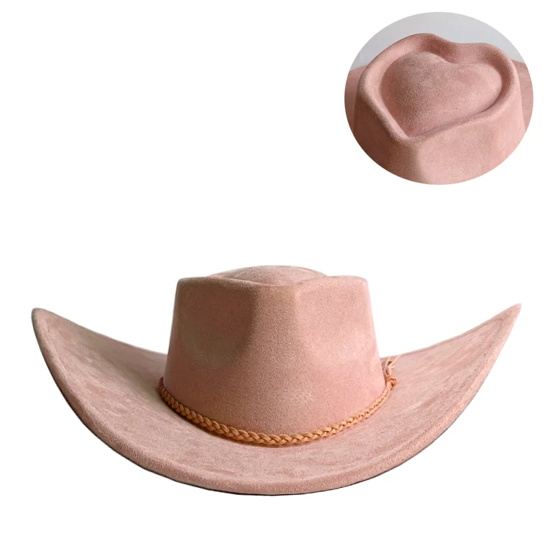 Orange LOVE Top Cowboyhut Wildlederhut Ethnischer Stil Western Cowboy Kunstleder Samt Jazzhut Herbst und Winter Roll-up-Krempe – Detail 33