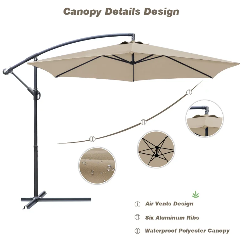 10 FT Offset Cantilever Umbrellas with Tilt Adjutable Hanging Outdoor Market Patio Umbrella,