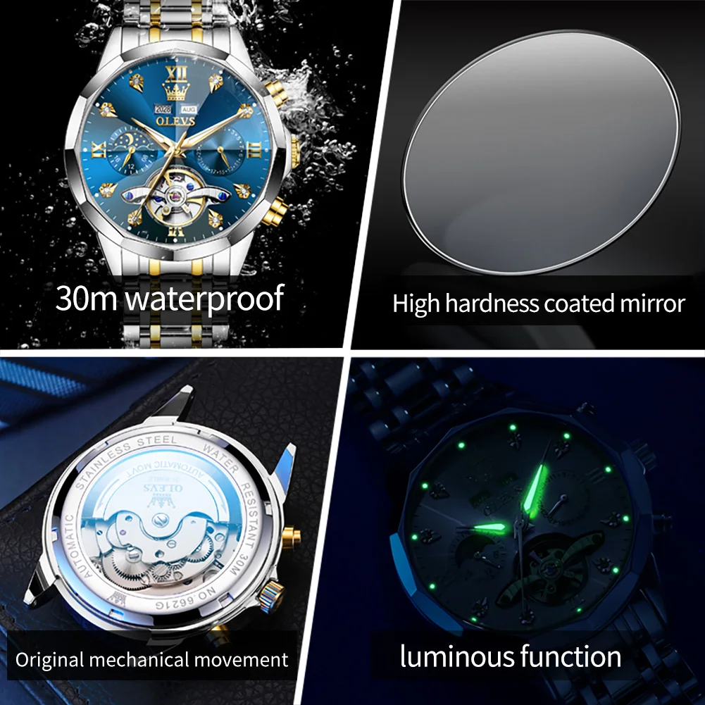 OLEVS 6621 Men Watch Top Brand Moon Phase Watch for Men Dual Calendar Display Original Watches NEW 4