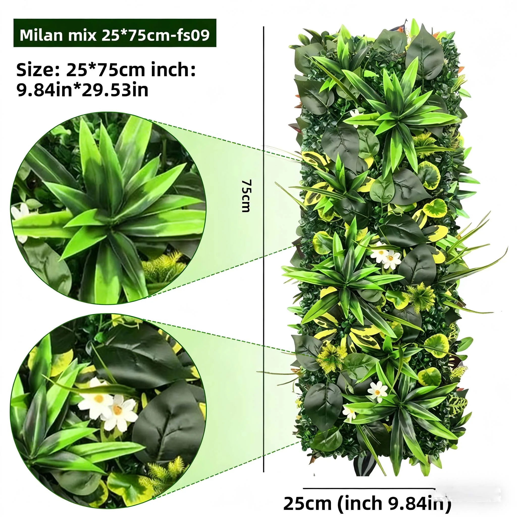 ตัวเลือกสินค้า แผ่นผนังต้นไม้สีเขียวขนาด 75x25 ซม. แผ่นหญ้าเทียมสำหรับตกแต่งผนัง ฉากหลังสำหรับตกแต่งภายนอก แผงรั้วบังตาสำหรับตกแต่งสวนบ้าน