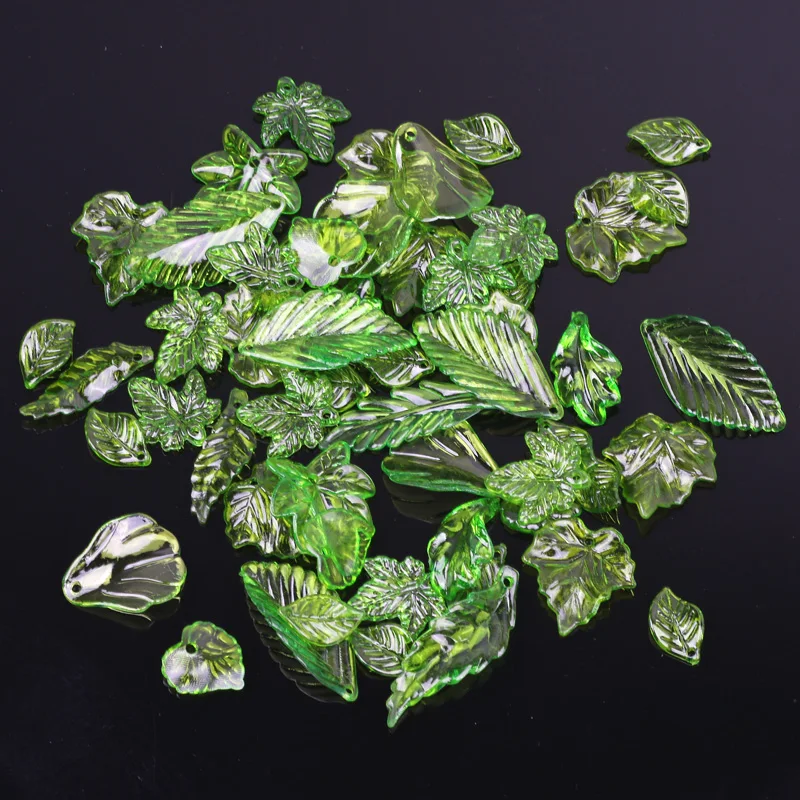Green Plastic Leaf Charms Leaves Beads Pendants 30pcs/lot For Diy Necklace Bracelet Earrings Jewelry Making Handmade Crafts