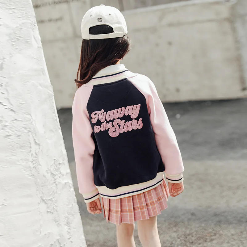 Spring Autumn Girls Baseball Jacket Kids Casual Sport Coat Teenager School Uniform Outerwear Long Sleeve Top 4 5 7 9 11 13 Years
