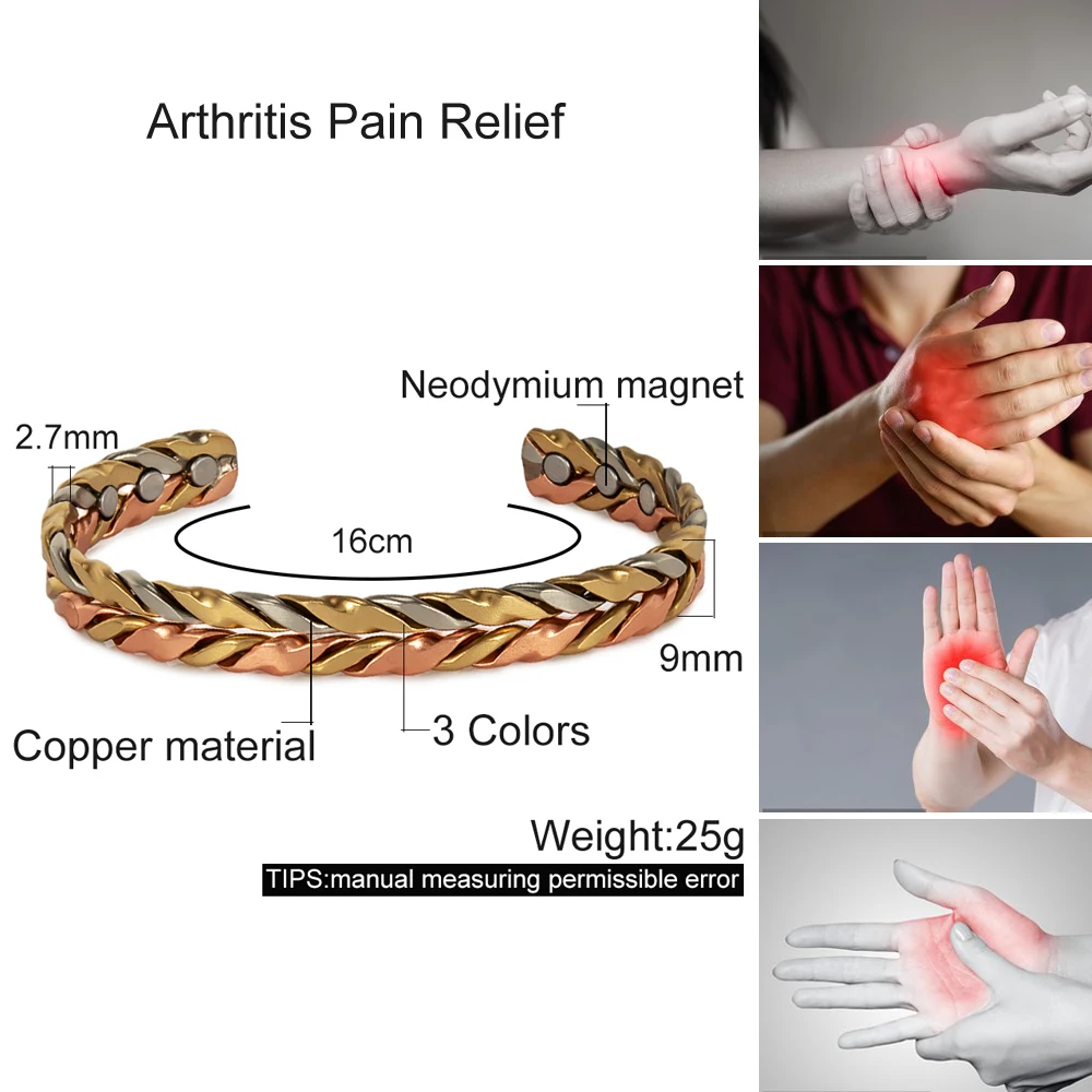 Pure Copper Bracelet Magnetic Adjustable Soft Twisted Cuff Rose High Magnets Bangles 9mm Wide Resizable Jewelry for Men Women