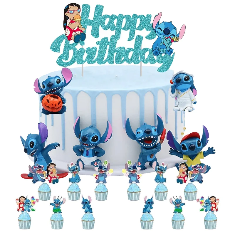 Lilo &Stitch Cake Topper Happy Birthday Cake Decor Cupcake Party Supplies for Kids Girls Birthday Baby Shower Cartoon Decoration