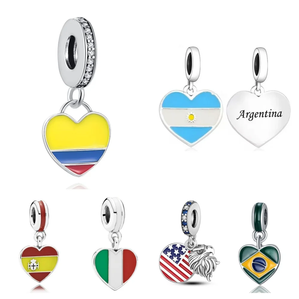 Flag silver pendant jewelry Dangle Diy Bead Fit European 925 Silver Bracelet Accessories Sterling