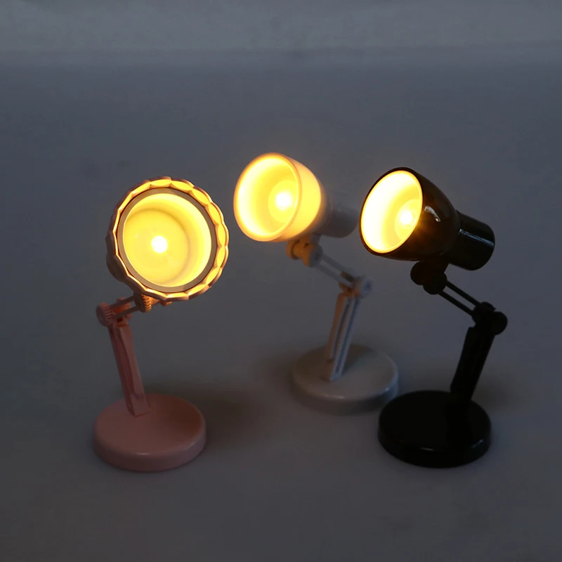 1/6 1/12 Dollhouse Miniature Desk Lamp Built In Button Battery Mini