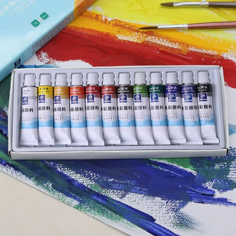 12ml 12/24 Colors Professional Paint Tubes Drawing Painting Watercolor Pigment Set Artist Art Supplies