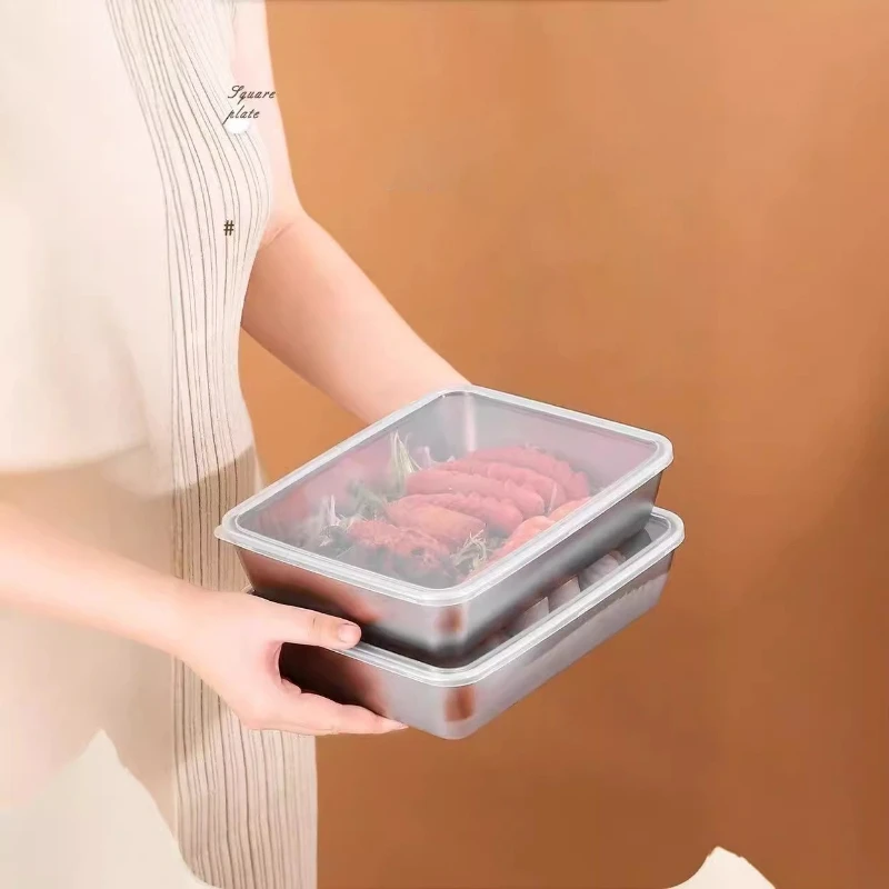 Stainless Steel Food Storage Plates with Lids for Kitchen