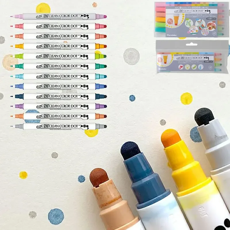 1pc Japan Zig KURETAKE CLEAN COLOR DOT TC-6100 Double Tip DOT Marker Watercolor Pen Student Painted Art Brush Round Stamp washable watercolor pen,watercolor pen
