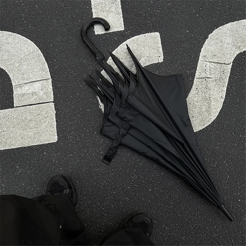 Gothic Style Cool Black Long-handled Umbrella for Paraguas Man Woman Sun and Rain Uv Umbrella