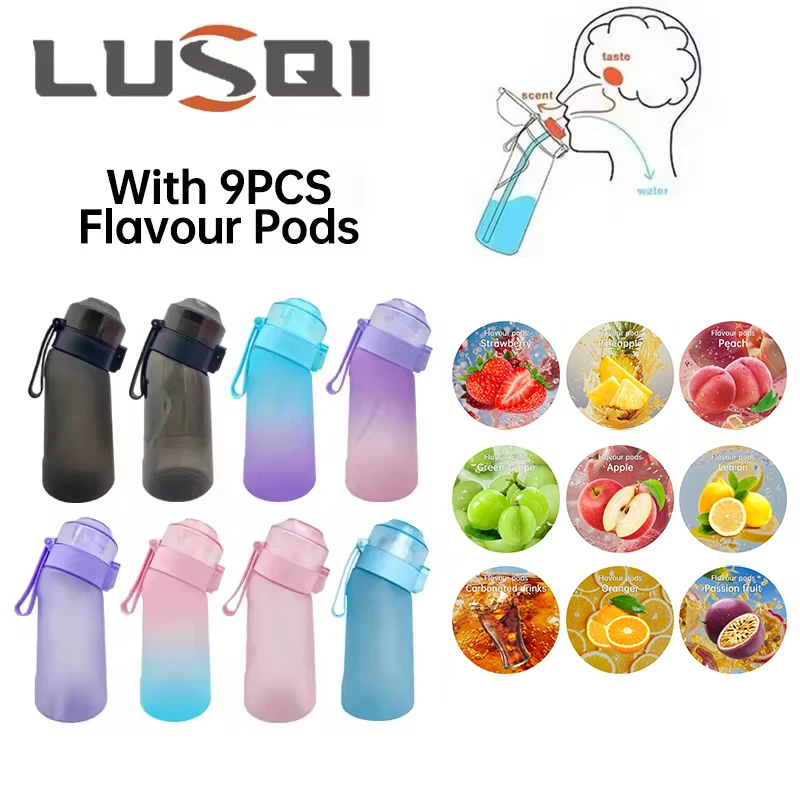 LUSQI 1PC 500ML Water Bottle With 9 Flavor Pods Transparent With Straw lusqi-1pc-500ml-water-bottle-with-9-flavor-pods-transparent-with-straw