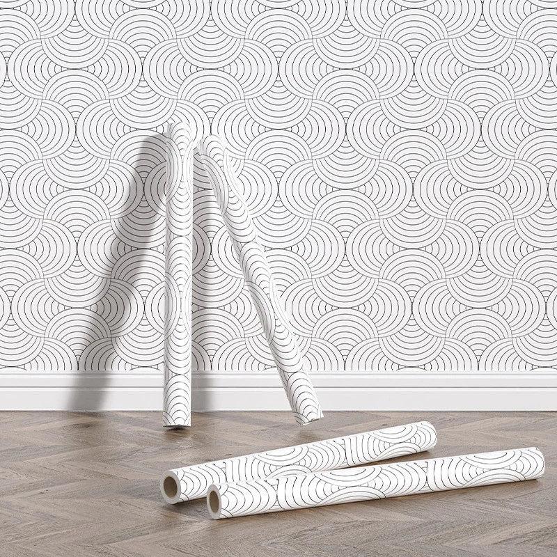 

Modern Peel and Stick Shell Pattern Wallpaper Black White Vinyl Self Adhesive Trellis Contact Paper for Restaurant Home Decor