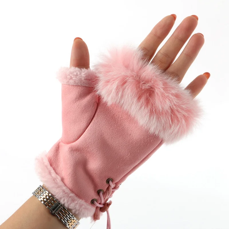 

Winter Hot Sale Gloves Women Fluffy Warm Mitten Fingerless Gloves Hand Warmer Fashion Wild Solid Color Gloves fietshandschoenen
