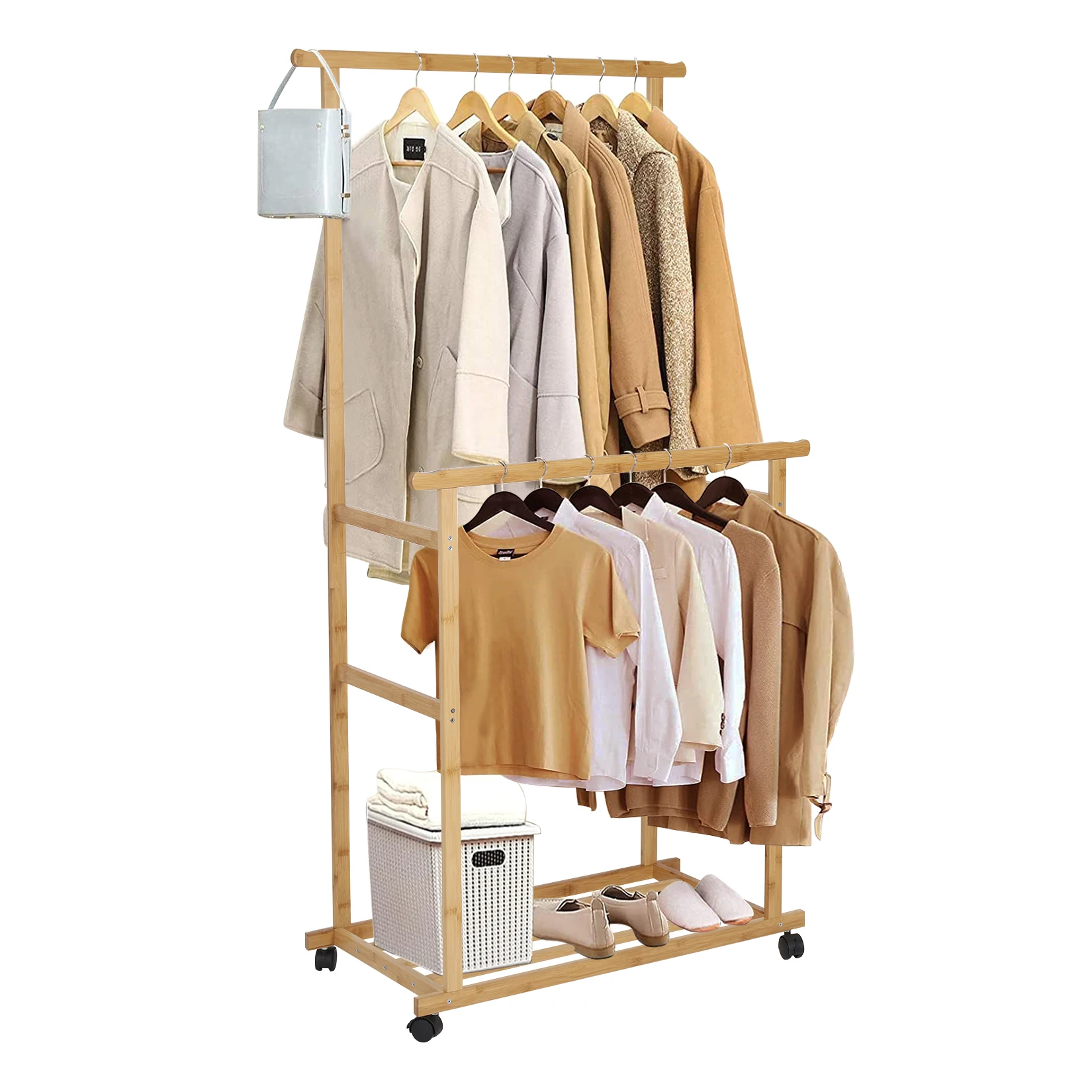 Bamboo Garment Coat Clothes Hanging Heavy Duty Rack with