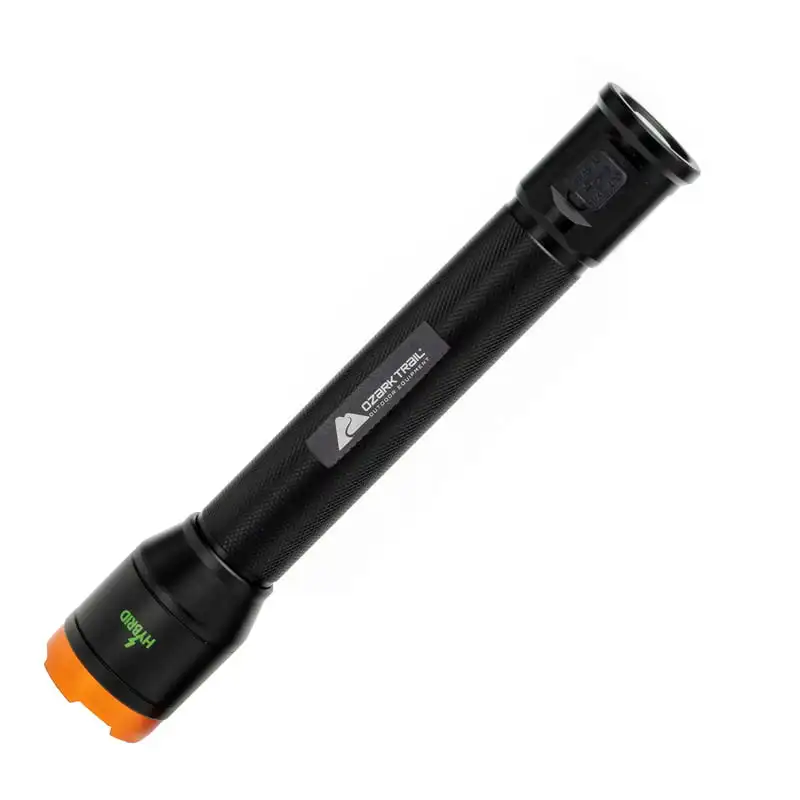 

1600 Lumens LED Flashlight with Hybrid Power (Alkaline and Rechargeable Battery Included), Black