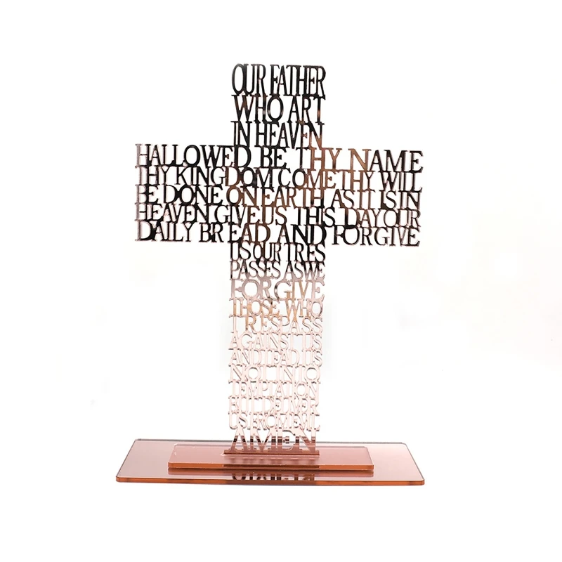 Acrylic Priest Father Scriptures for Cross with Stand Religious Church Standing Crucifix Catholic Prayer Relics Ornament