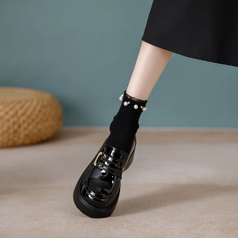 

Женские туфли с закрытым носком, туфли-оксфорды на плоской подошве, универсальные классические кожаные туфли на платформе, черные новые туфли из искусственной кожи на толстой подошве для увеличения роста