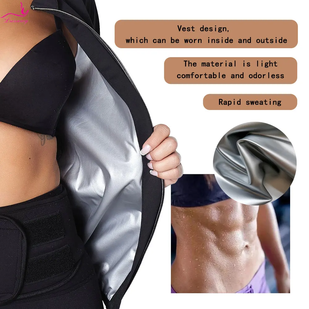 LAZAWG Sauna Jacket for Women Weight Loss Slimming Sweat Long Sleeves Fitness Suit Fat Burner Ladies Body Shaper Gym Workout