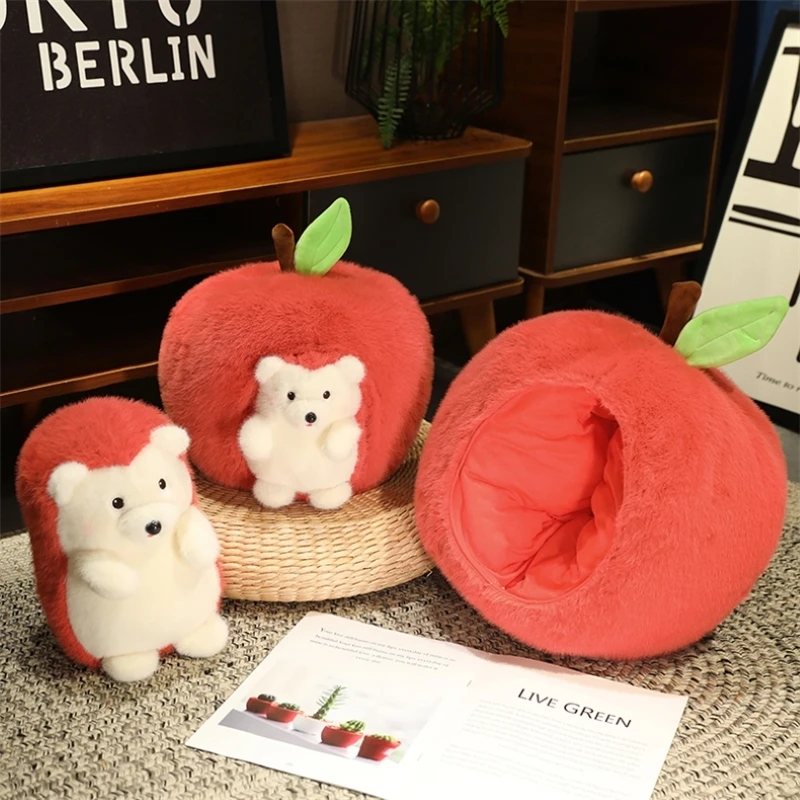 Cute Hedgehog Stuffed Animal Plush Doll in Apple Pillow, Cute And Soft Home Decor Dolls 4