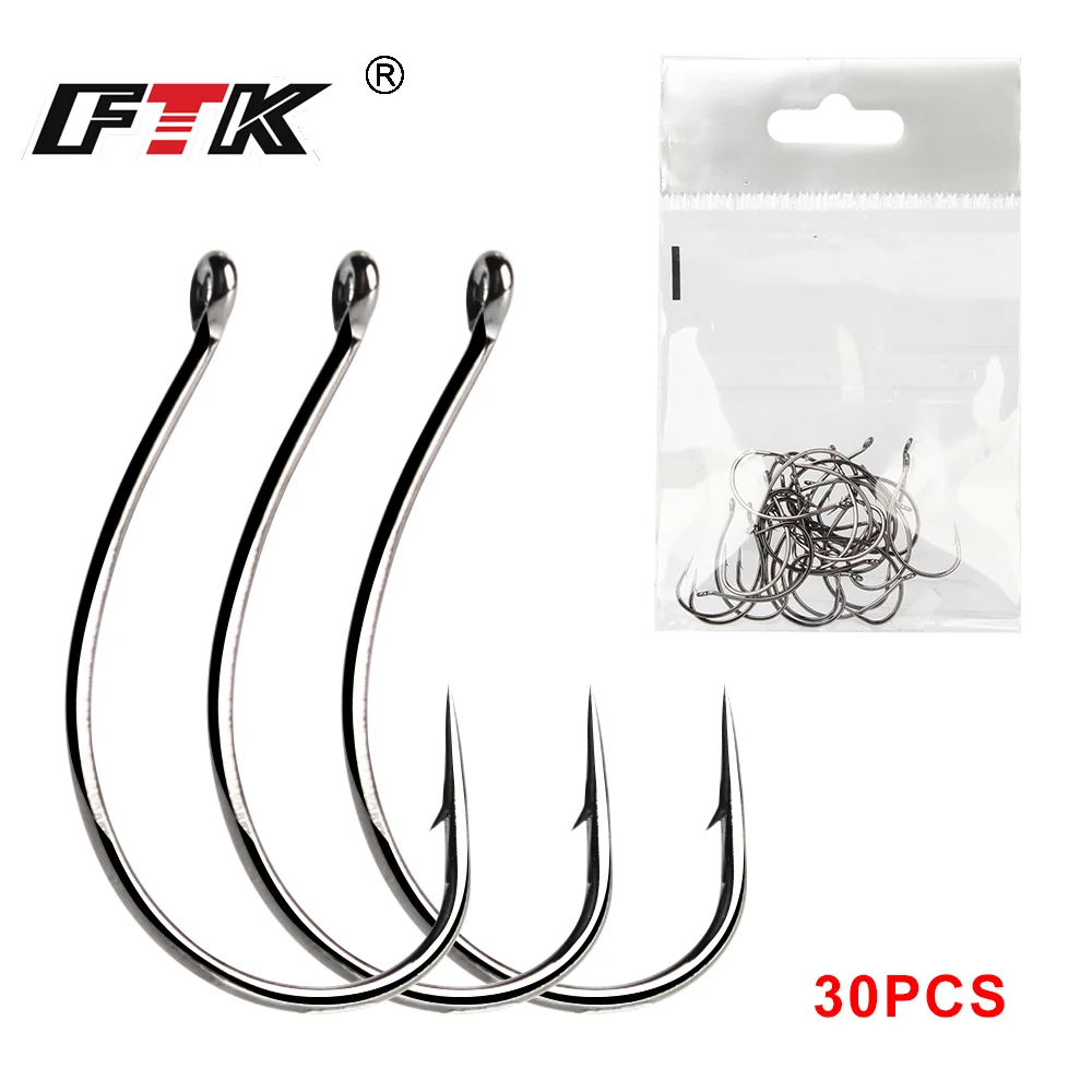 Ftk High Carbon Wacky Rig Hook 30 Pz/Lotto 1 #2 #3 # Worm Hooks Wide Gap Esche Lure Fishing Fish Hook Per Rig Bass Fishing