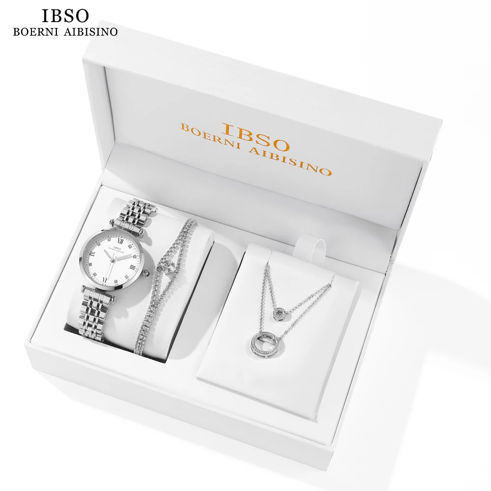 

IBSO New Elegant Women Watch Set Japanese Quartz Movement 3ATM Waterproof Stainless Steel Mesh Band Luminous Hands Love's Gifts