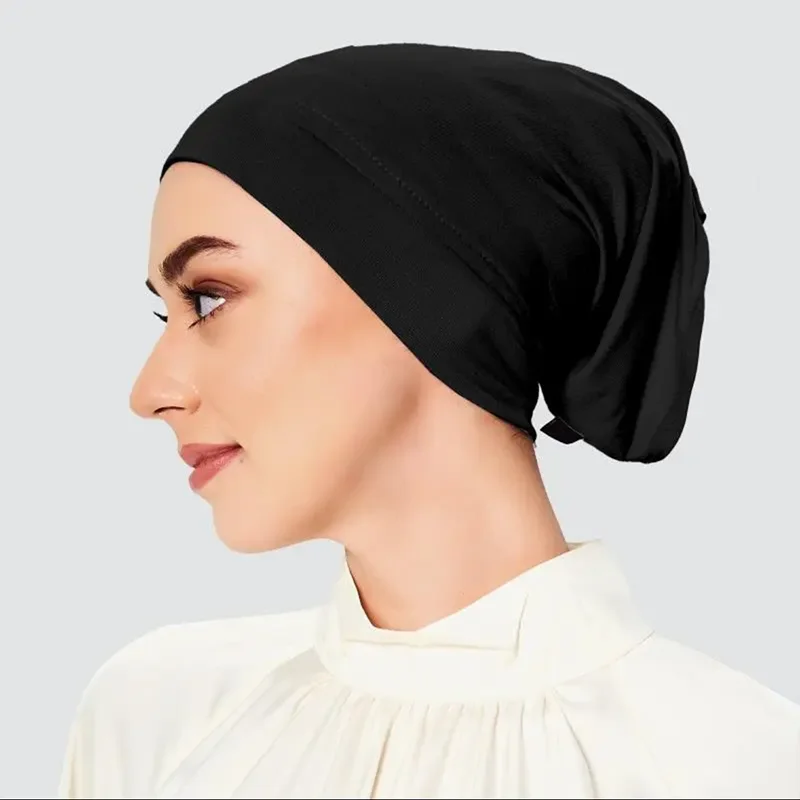 Soft Cotton Modal Bonnet Hijab Undercap For Muslim Woman Solid Color Inner Hijab Islamic Casual Elastic Caps 22*31cm muslim underscarf