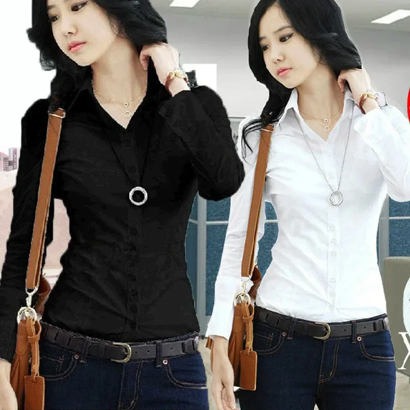 

2XL Hot Sale Womens Tops Spring 2021 Korean White Blouses Casual Long Sleeve Ladies Shirts Black Blouses 1XL Shirt Ladies Tops