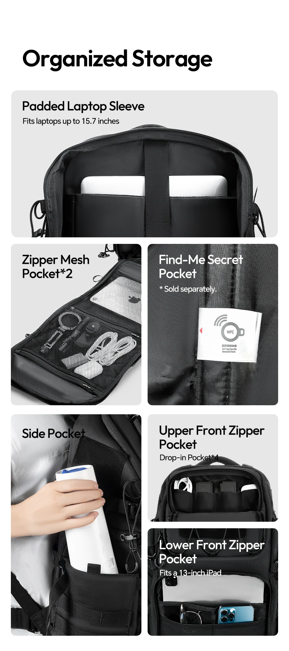 Tactical Camera Backpack 28L with Side Pockets Dividers U-Shaped Opening Foldabl