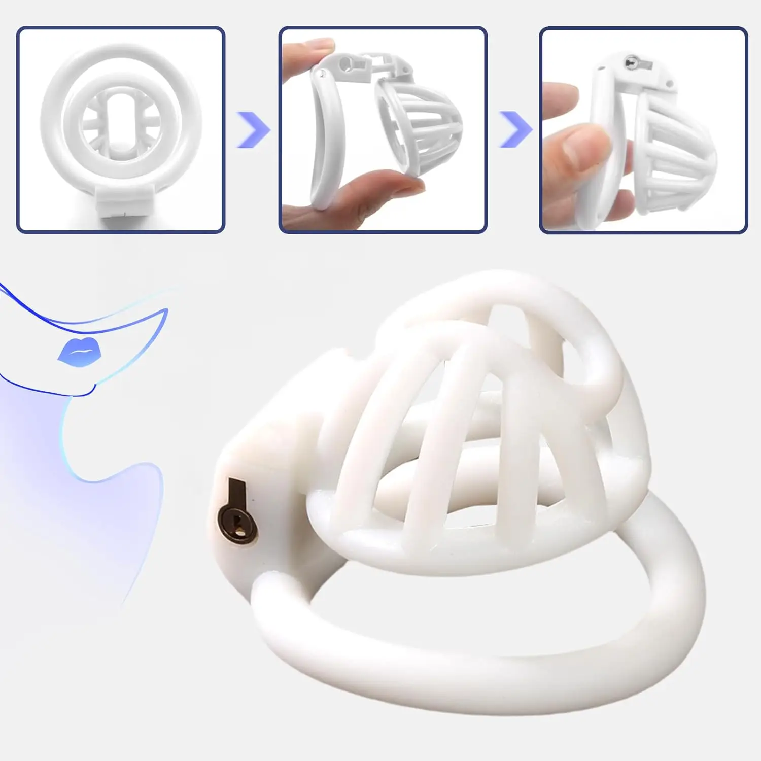 Honeycomb Chastity Cage with 4 Active Sizes Rings Lightweight Chastity Device Cock Cage for Men Hollow Ventilation Penis Lock Ad