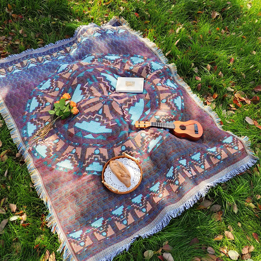Bohemian Geometry Picnic Mat with tasselsThickened Ins Style Outdoor Mat Camping Picnic Cloth Bohemian Carpet 2