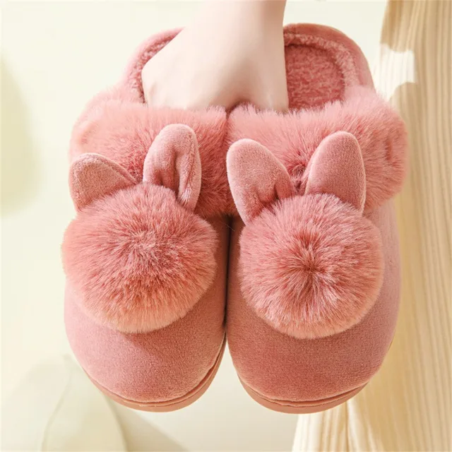 Women Winter Warm Home Slippers Couples Cartoon Cute Rabbit Floor
