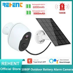 REHENT 1080P Tuya Outdoor Battery Solar Camera Wireless Security Surveillance CCTV PIR Buzzer Alarm WIFI Camera Alexa Google