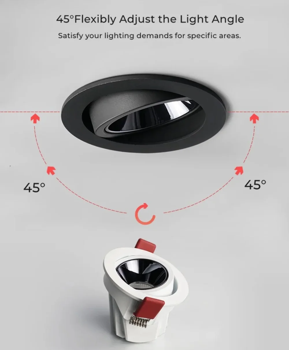 둥근 디밍 가능 눈부심 방지 LED 매입형 다운라이트 7W/12W LED 천장 스포트라이트 각도 조절 가능 스포트라이트 홈 조명
