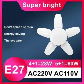 E27 LED 전구 팬 블레이드 타이밍 램프, 220V, 110V, 60W, 접이식 Led 전구, 램프, 가정용 천장 조명, 리모컨 포함
