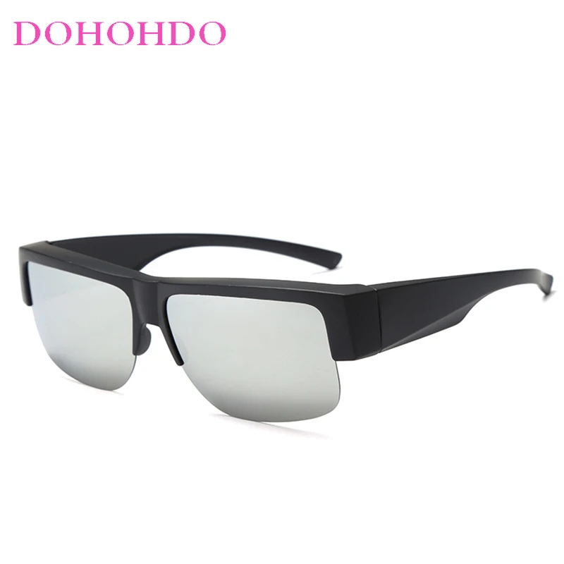 Vintage Half-Frame Polarized Sunglasses with Photochromic Black Lenses