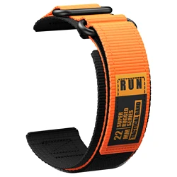 Enhanced Sports Nylon Strap with Double Loop Buckle - 22mm Braided Wrist Band - 22mm (Orange Black)