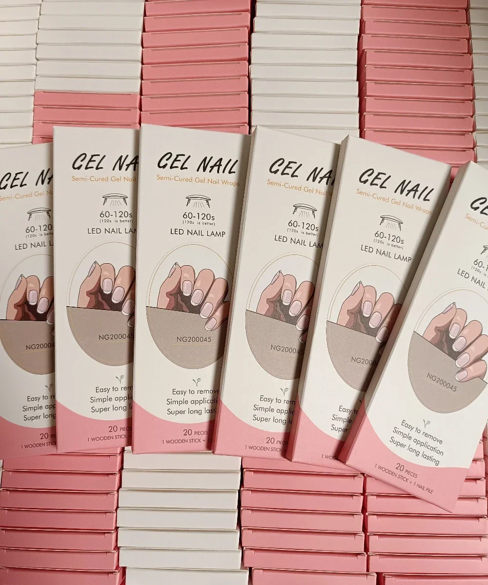20/22Tips Semi-Cured Nail Wraps Simple Color Adhesive Waterproof Long Lasting Gel Nails Stickers set for UV Lamp Need Manicure