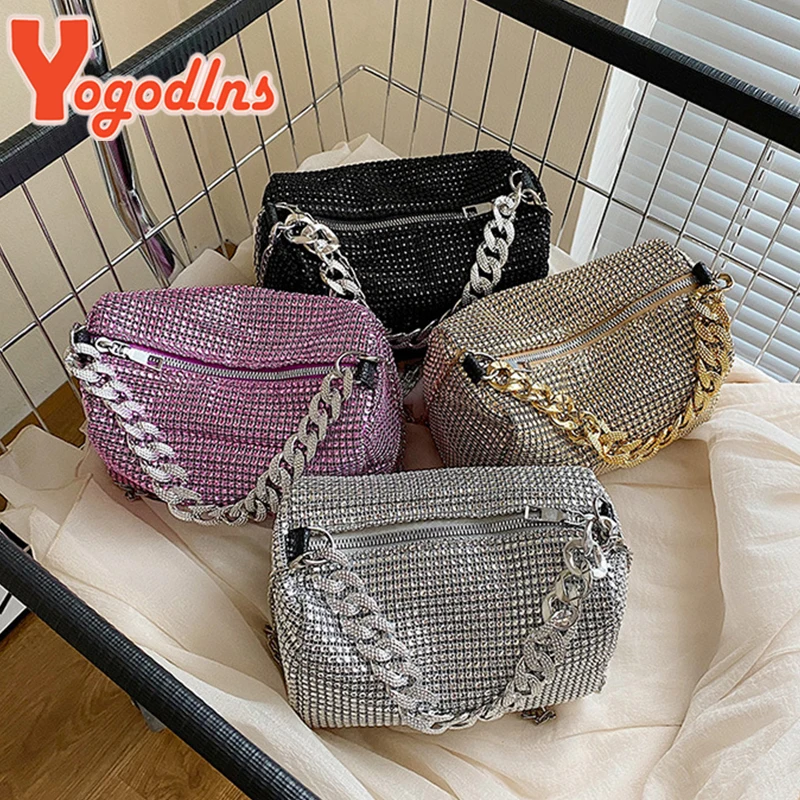 Yogodlns Bling Diamond Design Small Crossbody Messenger Bags Women Summer Trend Luxury Fashion Travel Shoulder Handbags Purses