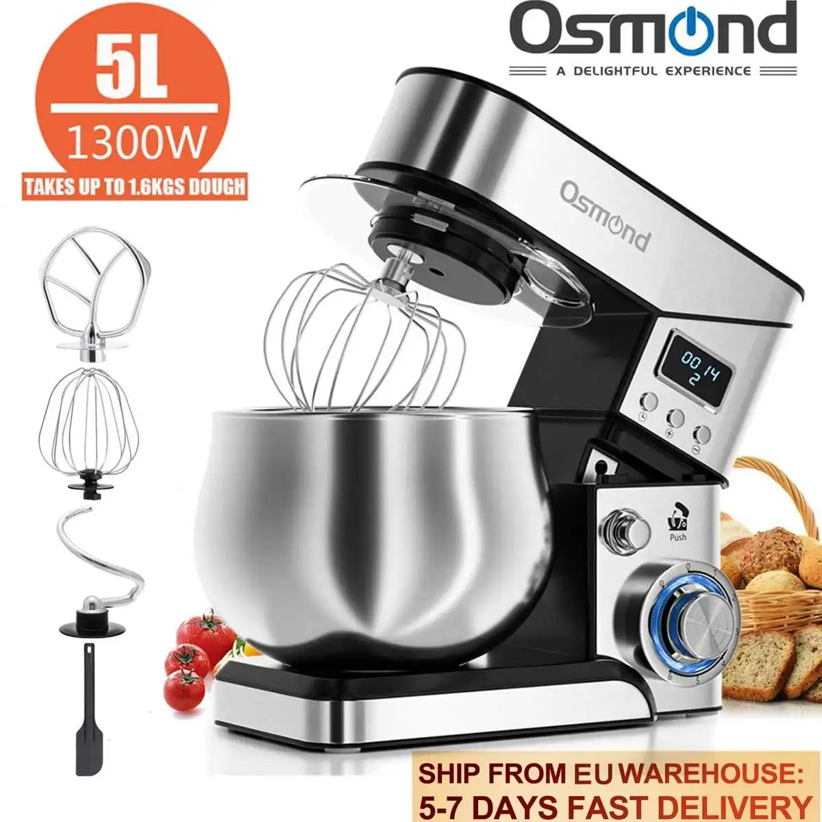 Профессиональный кухонный миксер OSMOND 5L с ЖК-дисплеем 6 скоростей |