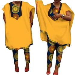 BRW Traditional African Clothing for Women Pants Suit African Print Robes Short Sleeve Dashiki Robes 6XL African Clothes WY1005