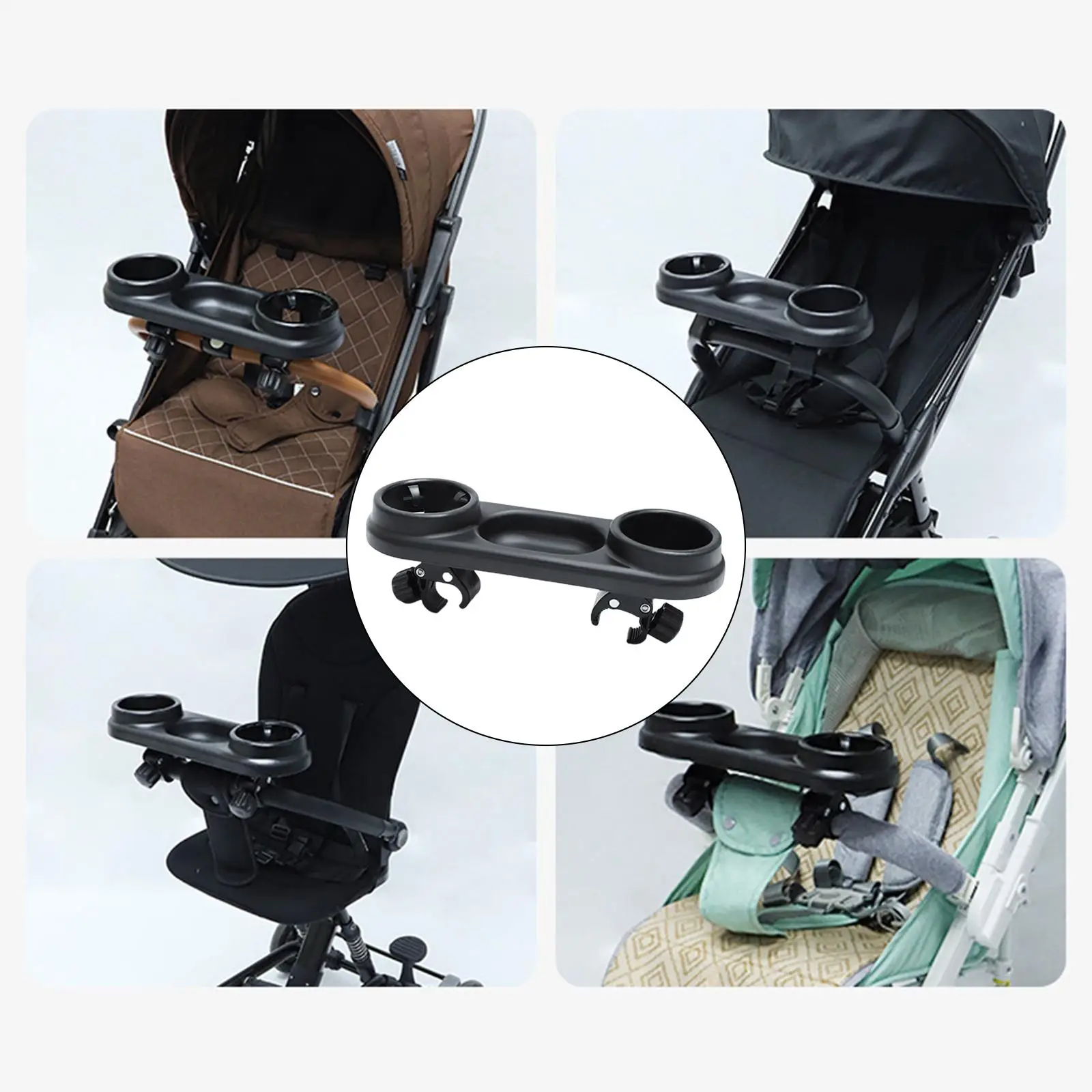 Universal Baby Stroller Snack Tray with Cup Feeding Bottle Holder, Removable Organizer with Adjustable Clip Non Slip Washable
