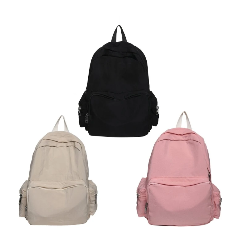

2023 NEW Backpack Nylon Bookbags for Girl Student Solid Color Rucksack Double Strap Shoulder Bag Splashproof Travel Bags