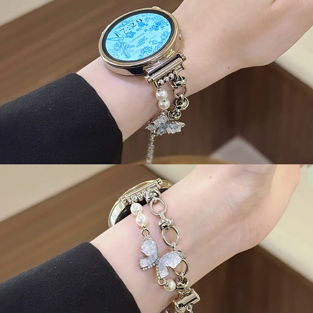 Korean Cute Butterfly Pearl Strap Women’s Metal Wrist Bracelet