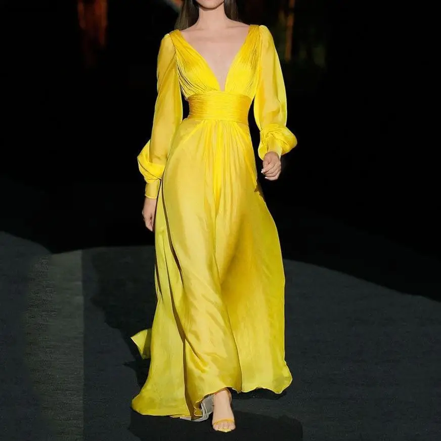 

2023 summer new women's fashion casual sexy slim tulle solid color deep v dress