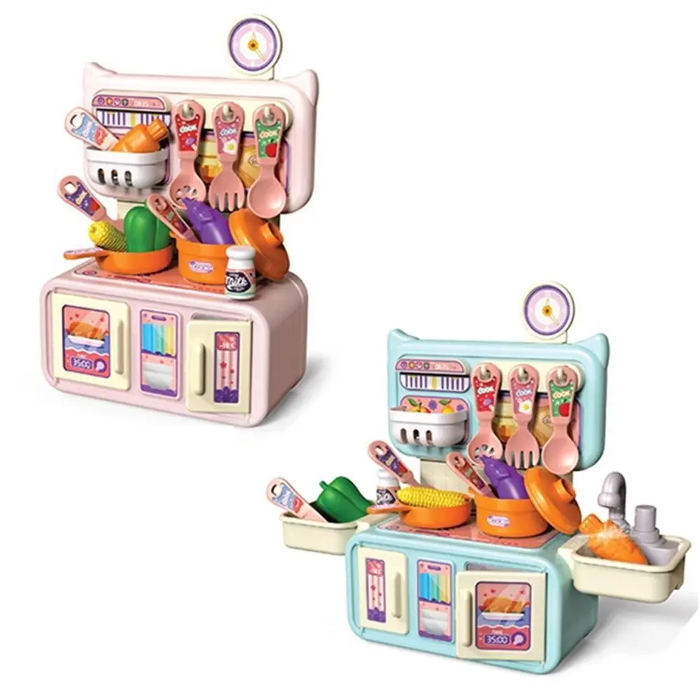 13/14pcs Cartoon Kitchen Playset Spray and Play Sink Simulated Easy To Assemble Play Kitchen Accessories Open Oven Hanging Hook