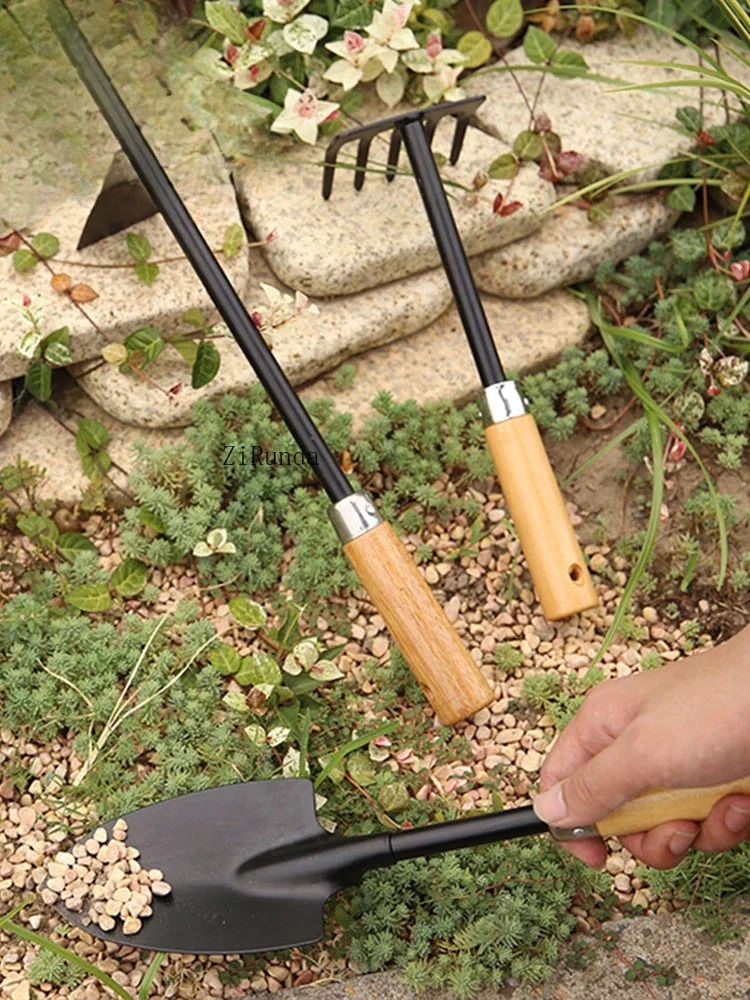 ~Gardening Flower Growing Vegetables Wooden Handle Shovel 3-piece Set Household Potted Planting Flower Shovel Hoe Tool 4